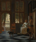 Ein Mann übergibt einer Frau einen Brief in der Eingangshalle eines Hauses - Pieter de Hooch — Ansicht des Kunstwerks