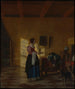 Frau mit einem Wasserkrug und einem Mann neben einem Bett - Pieter de Hooch — Ansicht des Kunstwerks