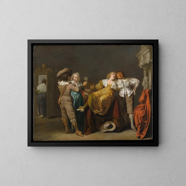 Eine Feier fröhlicher Gäste - Pieter Jansz Quast — gerahmtes Bild an der Wand