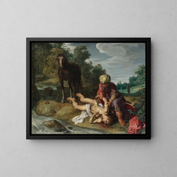 Der gute Samariter - Pieter Lastman — gerahmtes Bild an der Wand