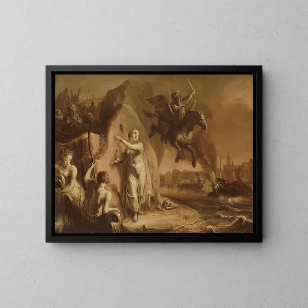 Perseus und Andromeda, Allegorie der Befreiung der Niederlande durch den Fürsten Friedrich-Hendrik - Pieter Symonsz Potter — gerahmtes Bild an der Wand