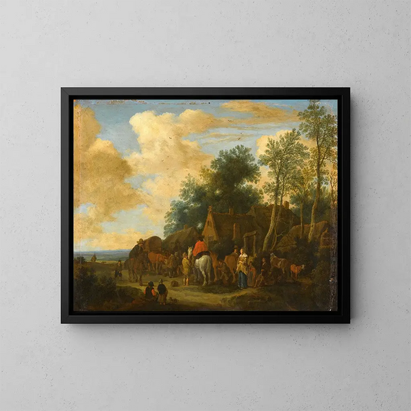 Halt in einer Herberge am Straßenrand - Pieter de Molijn — gerahmtes Bild an der Wand