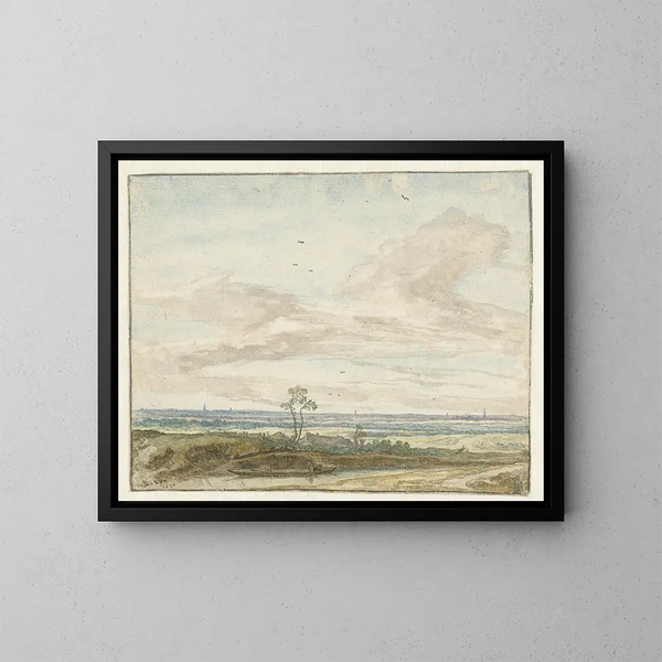 Landschafts-Gemälde mit einer Straße entlang eines Kanals - Pieter de Molijn — gerahmtes Bild an der Wand