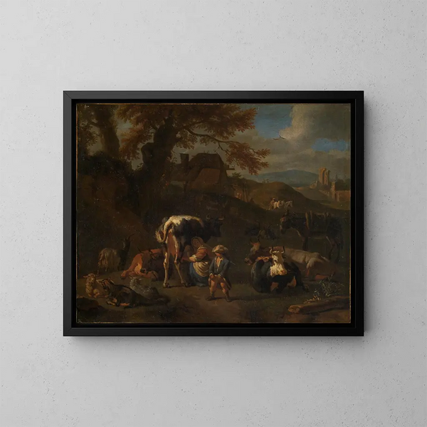 Szene von Hirten - Pieter van Bloemen — gerahmtes Bild an der Wand