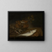 Natur stillleben mit Fischen, Vögeln und einer Katze - Pieter van Schaeyenborgh — gerahmtes Bild an der Wand