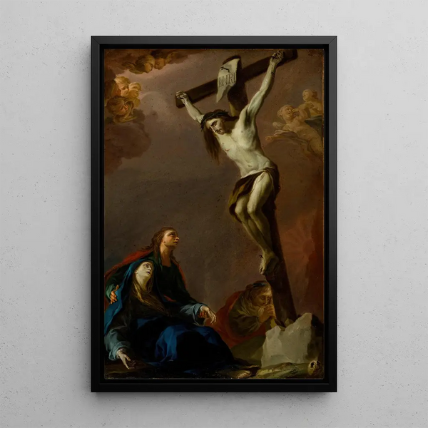 Modello für ein Altarbild der Kreuzigung mit der Jungfrau Maria, Maria Magdalena und Johannes dem Evangelisten - Pietro Bardellino — gerahmtes Bild an der Wand