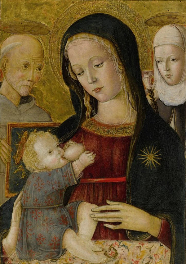 der Jungfrau mit Kind mit heiligen Bernardin und Katharina von Siena - Pietro di Domenico — gerahmtes Bild an der Wand