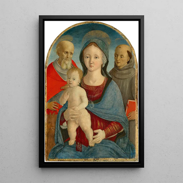 Die Jungfrau mit Kind mit den Heiligen Hieronymus und Antonius von Padua - Pietro di Francesco degli Orioli — gerahmtes Bild an der Wand