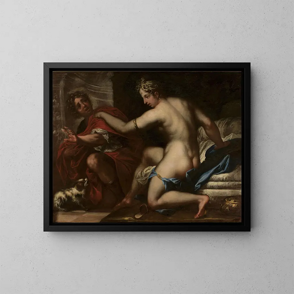 Joseph und die Frau des Potiphar - Pietro Liberi — gerahmtes Bild an der Wand
