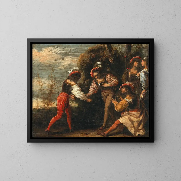 Krieger, die Morra spielen - Pietro della Vecchia — gerahmtes Bild an der Wand