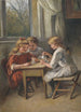 Bavardage de café Trois filles au café des enfants - Pietronella Peters — Ansicht des Kunstwerks