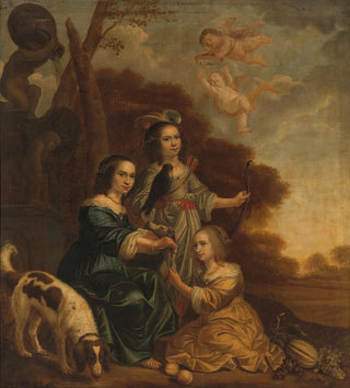 Portrait de Geertruyt Margriet et Anna Delff, les filles de l'artiste - Portrait de trois petites filles dans un paysage - Jacob Willemsz Delff le Jeune