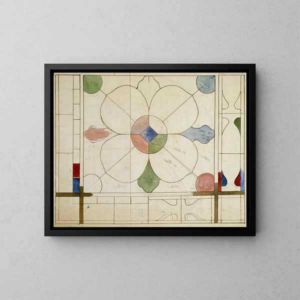Projekt eines Buntglasfenster-Designs mit quadrilobemotiv - Prosper Lafaye — gerahmtes Bild an der Wand