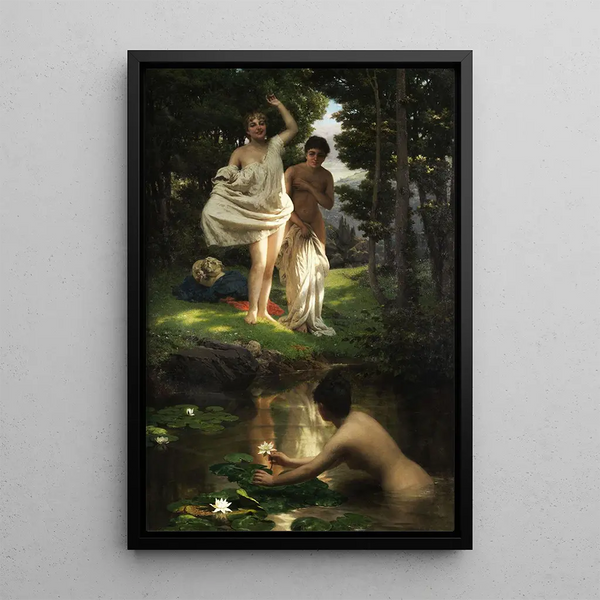 Junge Mädchen, die an einer Waldquelle baden - Raffaele Giannetti — gerahmtes Bild an der Wand