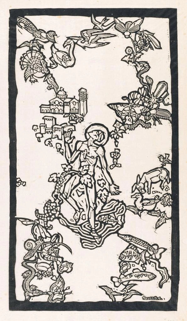 Reijer Stolk - Sint Franciscus van Assisi staand in het water omringd door dieren.webp