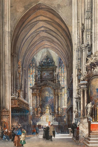 Reinhold Vlkel - The interior of Saint Stephen with the high altar and figural staffage.webp