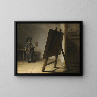L'artiste dans son atelier - Rembrandt van Rijn — gerahmtes Bild an der Wand
