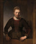 Junge Frau an einer halb geöffneten Tür - Rembrandt van Rijn — Ansicht des Kunstwerks