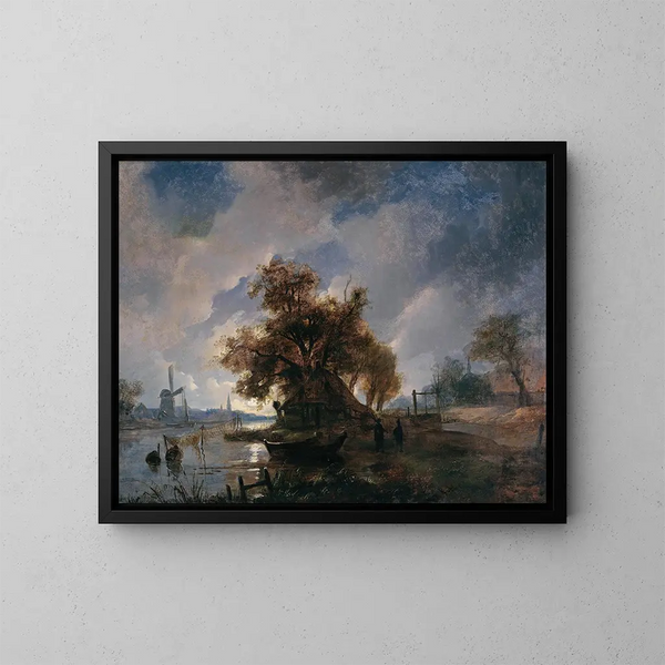 Flusslandschaft niederländisch - Remigius Adrianus van Haanen — gerahmtes Bild an der Wand