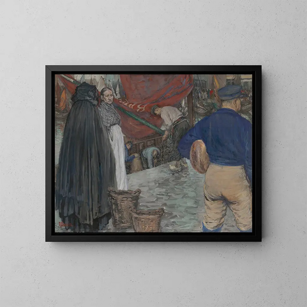 Ankunft der Kutter mit Muscheln - René Bosiers — gerahmtes Bild an der Wand