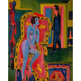 Reproduction Intérieur avec femme nue et homme - Ernst Ludwig Kirchner