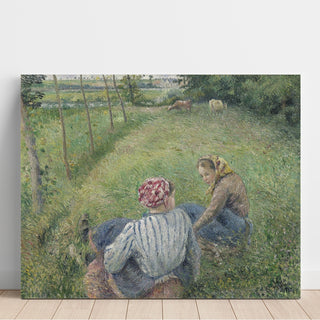 Reproduction Jeunes paysannes se reposant dans les champs près de Pontoise - Camille Pissarro