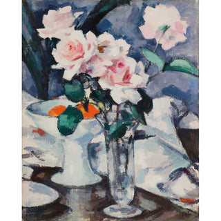 Reproduction Pink Roses in a Glass Vase - Samuel John Peploe