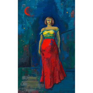 Reproduction Sans titre Femme en robe jaune et rouge - Karl Wiener