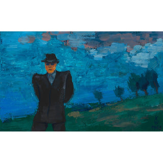Reproduction Sans titre homme en costume noir et chapeau dans un paysage - Karl Wiener