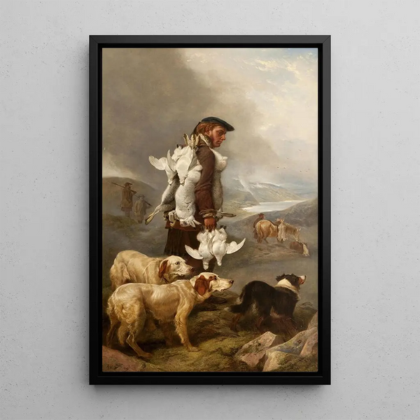 Winterjagd mit Hasen und Lagopus - Richard Ansdell — gerahmtes Bild an der Wand