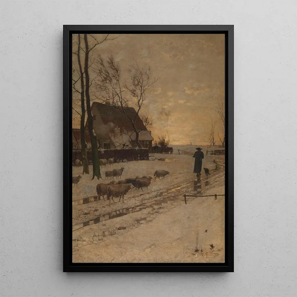 Winterlandschaft bei Düsseldorf - Richard Burnier — gerahmtes Bild an der Wand