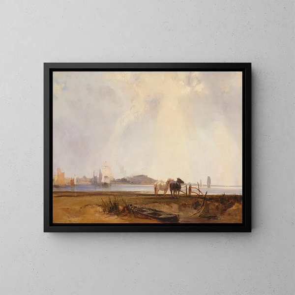 Landschaft bei Quilleboeuf, Frankreich - Richard Parkes Bonington — gerahmtes Bild an der Wand