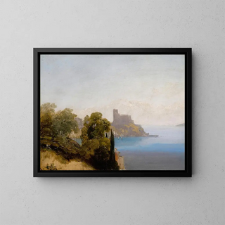 Vue de Lerici avec le baron Charles Rivet esquissant au premier plan - Richard Parkes Bonington — gerahmtes Bild an der Wand