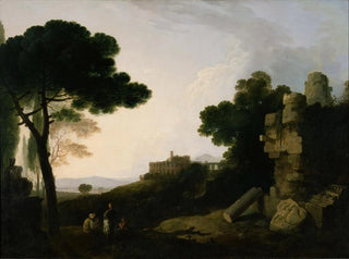 Landschafts-Kunstdruck mit dem Grab der Horatier und Curiatier sowie der Villa des Mecenas in Tivoli - Richard Wilson — Ansicht des Kunstwerks