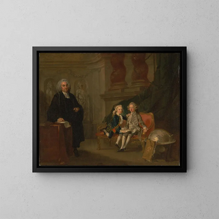 Der Prinz George und der Prinz Edward Augustus, Söhne von Friedrich, Prince of Wales, mit ihrem Erzieher, Dr F - Richard Wilson — gerahmtes Bild an der Wand