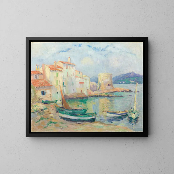 Alter Hafen von Saint-Tropez - Robert Antoine Pinchon — gerahmtes Bild an der Wand