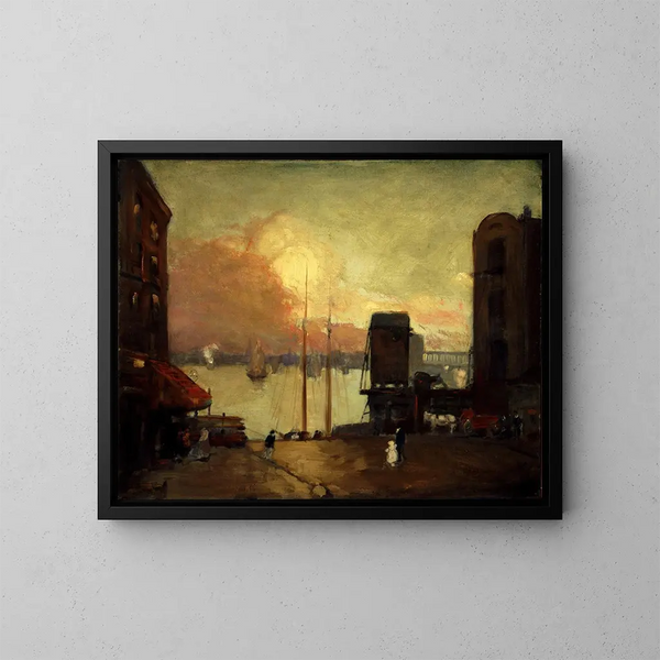 Cumulus-Wolken über dem East River - Robert Henri — gerahmtes Bild an der Wand