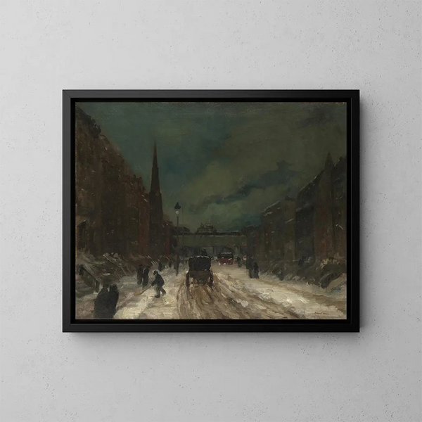 Szene der Straße mit Schnee, 57th Street, NYC - Robert Henri — gerahmtes Bild an der Wand