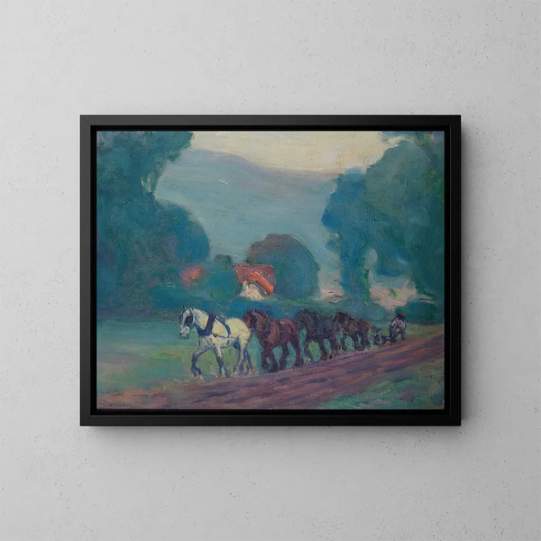 L'équipe des quatre chevaux - Robert Polhill Bevan — gerahmtes Bild an der Wand