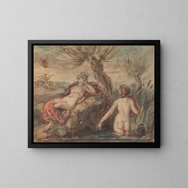 Zwei Frauen, die ihre Zeit an einem Bach genießen - Robert Smirke — gerahmtes Bild an der Wand