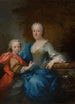 Portrait einer Frau mit einem jungen Jungen in einem Park - Robert Tournières — Ansicht des Kunstwerks