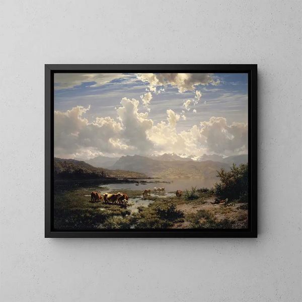 Landschaft am Vierwaldstättersee - Robert Zünd — gerahmtes Bild an der Wand