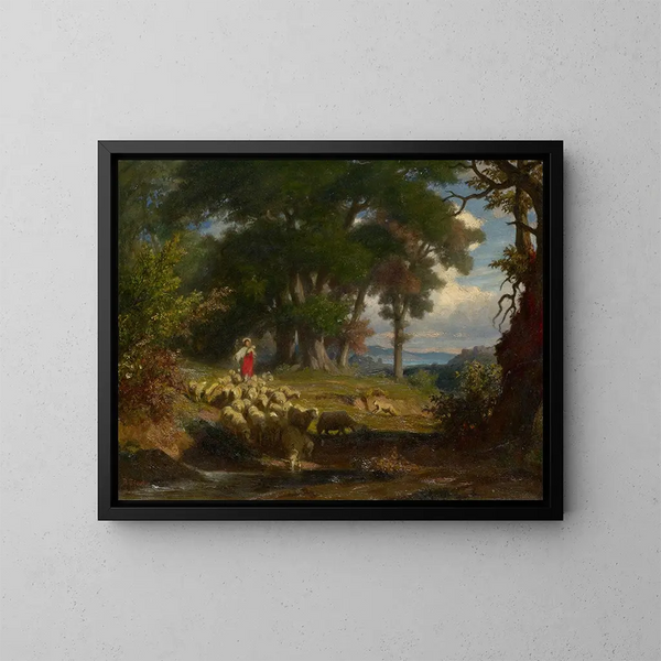Der gute Hirte - Robert Zünd — gerahmtes Bild an der Wand