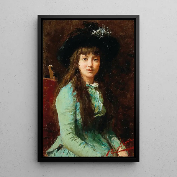 Portrait einer Mädchen mit einem Federhut - Roberto Fontana — gerahmtes Bild an der Wand