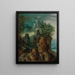 Ein bergiges Flusslandschaft mit Figuren und Ziegen, ein Dorf im Hintergrund - Roelant Savery — gerahmtes Bild an der Wand