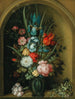 Gemischte Blumen in einer Glasvase mit einer Eidechse in der Nähe - Roelant Savery — Ansicht des Kunstwerks
