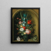 Gemischte Blumen in einer Glasvase mit einer Eidechse in der Nähe - Roelant Savery — gerahmtes Bild an der Wand