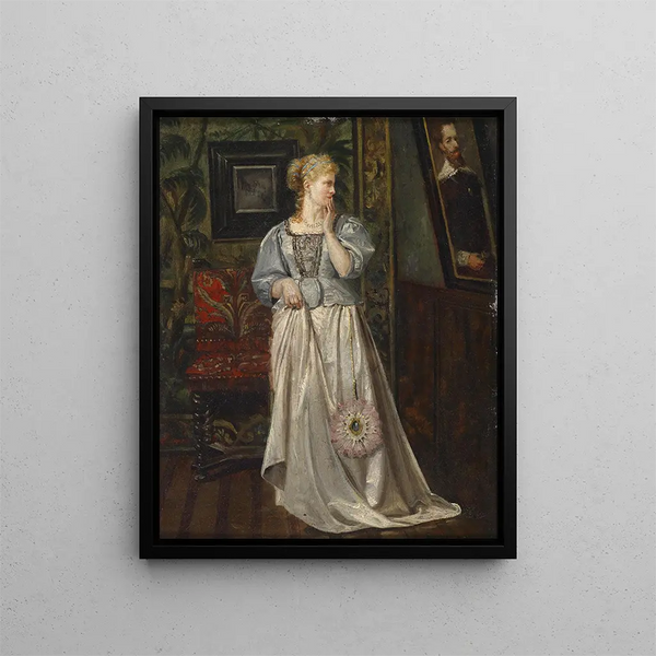 Dame regardant une photo - Rogelio de Egusquiza — gerahmtes Bild an der Wand