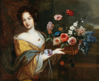 Roman School - A Young Woman Carrying A Basket Of Flowers.webp