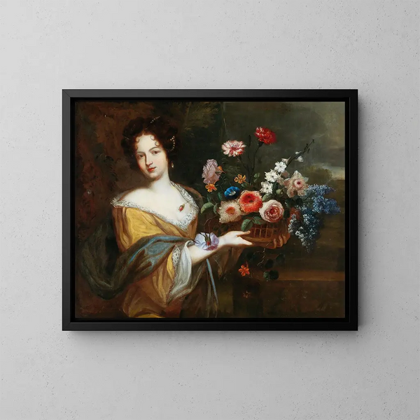 Eine junge Frau mit einem Blumenkorb - Schule von Rom — gerahmtes Bild an der Wand